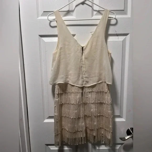 American Eagle Mini Fringe Sleeveless Cream Dress size 10 - Picture 7 of 8